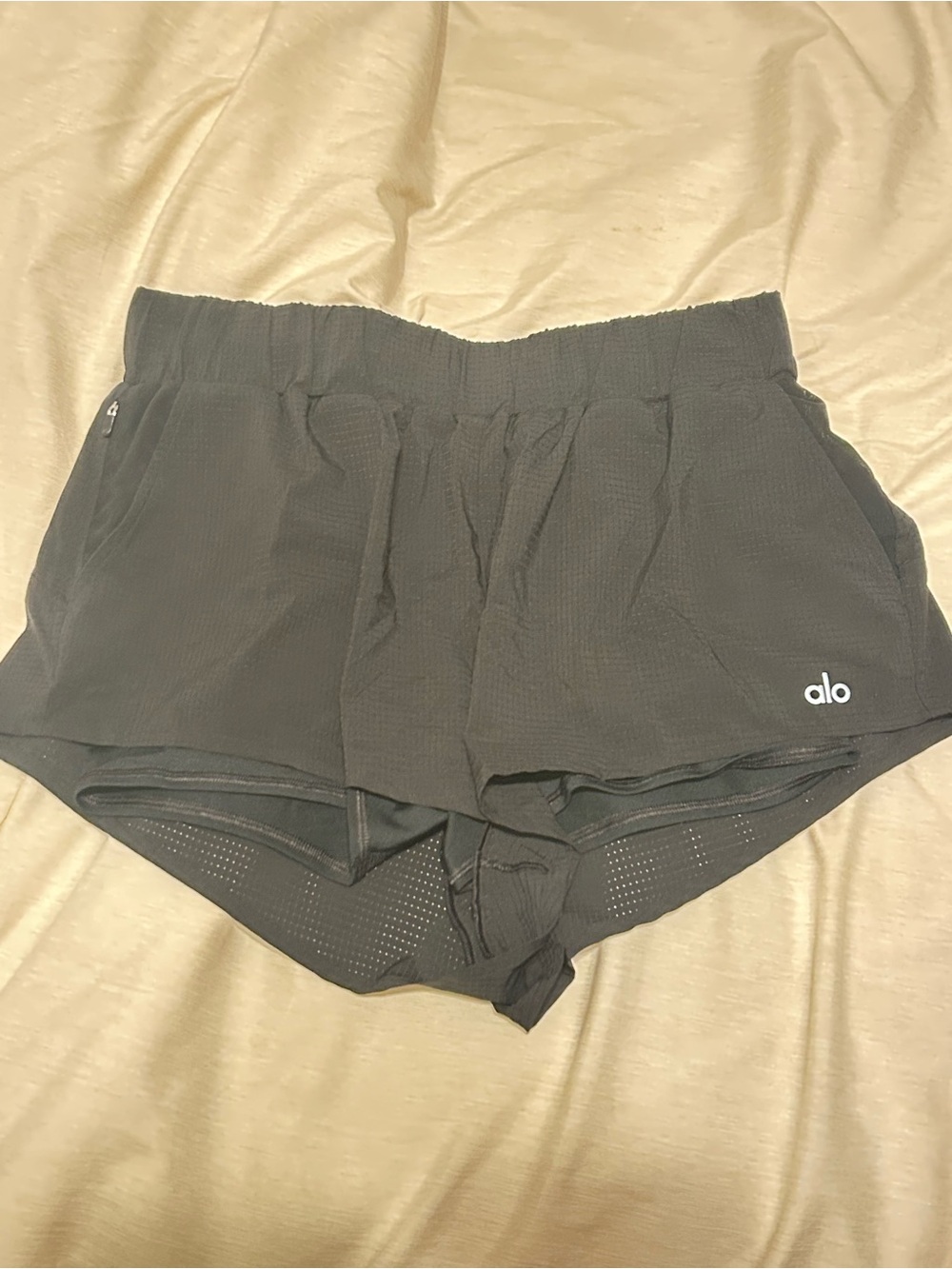 ALO Yoga Black Waffle-Texture Athletic Shorts